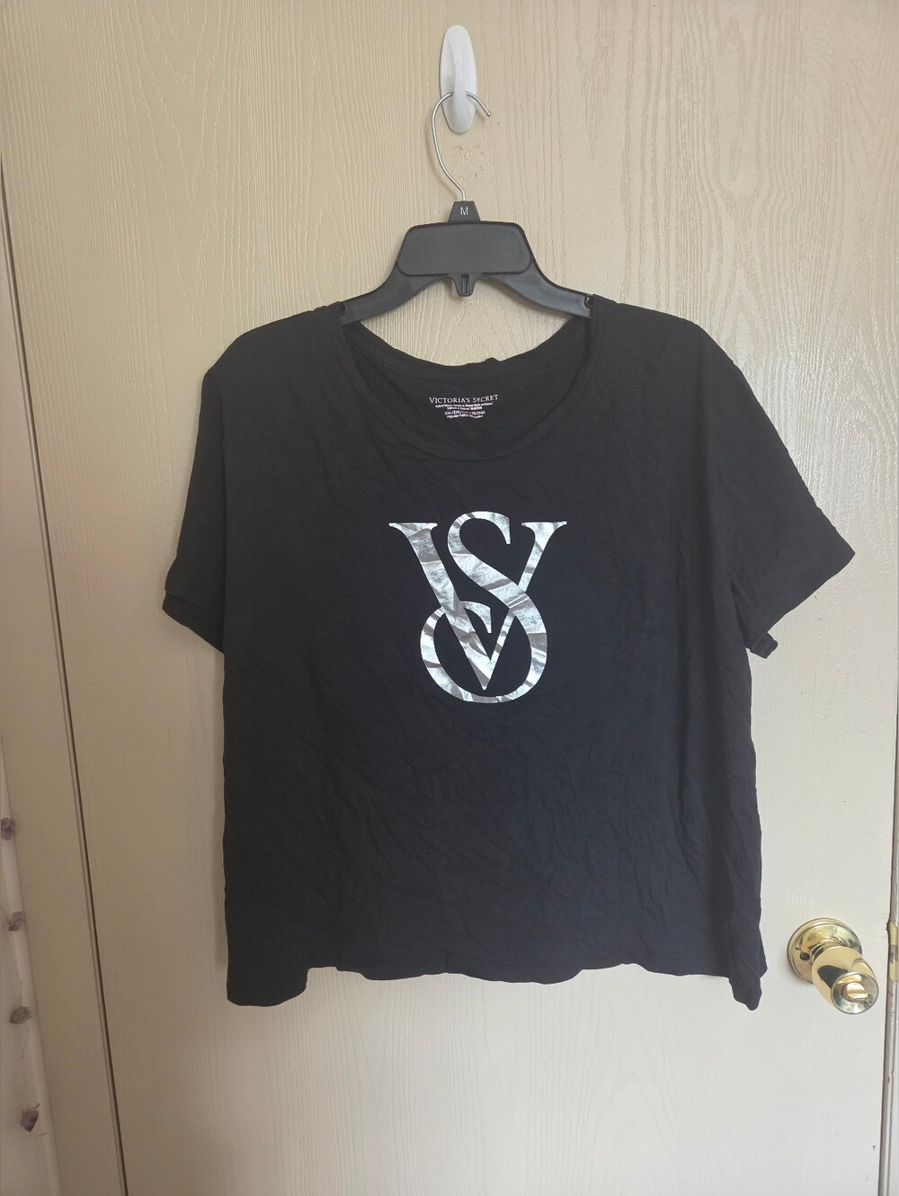 Victoria's Secret VS Silver Logo Black T Shirt Womens Size XXL